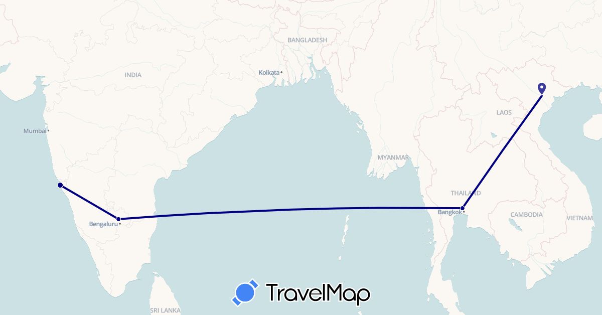 TravelMap itinerary: driving in India, Thailand, Vietnam (Asia)